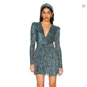 NEW Sabina Musayev REVOLVE Carry Mini Dress Multicolor Blue Metallic Long Sleeve